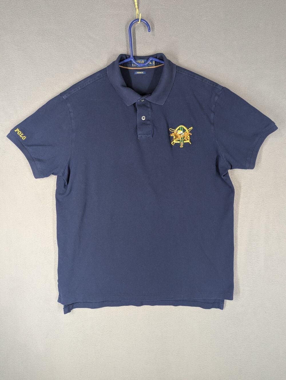 Polo Ralph Lauren Custom Fit Polo XL Navy Blue Embroidered Racing Crest